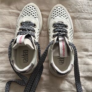 White Perforated Women's Sneakers with Black Accent Laces